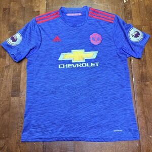 Adidas Manchester United Jersey Mens Large Blue Pogba 6 Away 2016-17 D35892
